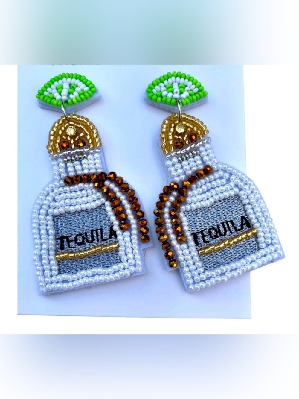 Tequila and Lime Seed Bead Earrings New Gold Green